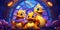 Duck Family With Sunflowers in stained glass window