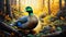 Duck In The Forest: Ultra Detailed Pointillism Illustration