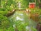 The duck houses at Vale dos Lagos or Valley of the Lakes at Pena Park in Sintra, Portugal