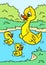 Duck mother little ducklings cartoon illustration