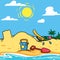 Duck relax in beach vector cartoon illustration. Animal holiday icon concept isolated premium vector