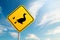 Duck road sign with blue sky and cloud background