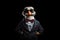 Duck In Suit And Sunglasses On Black Background. Generative AI