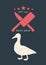 Duck. Vintage poster for butchery meat shop. Logo, retro print, organic farm products. Duck silhouette. Logo template