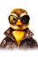 Duck wearing leather jacket and goggles with leather jacket on. Generative AI