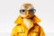 Duck wearing yellow leather jacket with pair of glasses on it& x27;s head. Generative AI