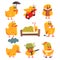 Duckling Different Activities Set Of Cute Character Stickers