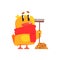 Duckling With Rake And Autumn Leaves Cute Character Sticker