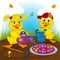 Ducklings boy and girl watering flowers