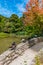 Ducks on a bridge at watergarden at Christchurch Botanic garden in New Zealand