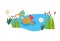 Ducks lake plants flower greenery farm animal cartoon