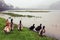 Ducks swimming on lake. Azores islands, Portugal