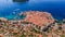 Dudrovnik, Croatia. Aerial view on the old town. Vacation and adventure. Town and sea. Top view from drone at on the old castle