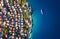 Dudrovnik, Croatia. Aerial view at the town. Vacation and adventure. Town and sea. Top view from drone at on the houses and azure