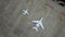 Due to Coronavirus Covid-19 airline fleet parked at the Airport. Aerial drone view of airplanes parked on airport