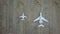 Due to Coronavirus Covid-19 airline fleet parked at the Airport. Aerial drone view of airplanes parked on airport