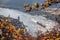 Duernstein village with church against ship on Danube river during autumn, Wachau in Austria, UNESCO