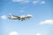 Duesseldorf , Germany - October 05 2017: Aegan Air Airbus A320 landing at Dusseldorf Airport