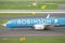 DUESSELDORF, GERMANY - October 10, 2019: Aircraft of TUIfly with branding `Robinson Club` on runway of Duesseldorf Airport