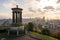 Dugald Stewart monument on Calton Hill with a view on Edinburgh