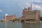 Duisburg, Germany, June 25, 2022: Historic brick warehouse buildings, now museum and gastronomy at the inner harbor on the Rhine