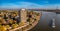 Duisburg Ruhr Area. Rhein River. Drone Aerial in autumn