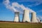 Dukovany Nuclear Power Plant in the Czech Republic, Europe. Smoke cooling towers. There are clouds in the sky. In the background