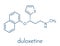 Duloxetine antidepressant drug SNRI class molecule. Also used in fibromyalgia treatment, etc. Skeletal formula.