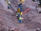 Duluth, Minnesota - October 26, 2018: Construction workers installing new barrier near lake