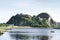 Dumbarton castle building on volcanic rock aerial view from above Scotland