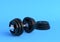 Dumbbell with black plates isolated on blue background