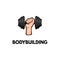 Dumbbell. Hand holding weight. Bodybuilding inscription. Vector illustration.