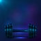 Dumbbell on night dark blue background