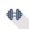 Dumbbell, sport, gym thin line flat icon. Linear vector symbol colorful long shadow design.