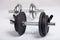 Dumbbells with barbell discs for workout. Fitness, sport and healthy lifestyle concept