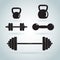 Dumbbells and kettlebells icon set on white background. Fitness icon set