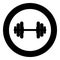 Dumbell Dumbbell disc weight training equipment icon in circle round black color vector illustration image solid outline style