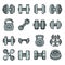 Dumbell icons set, outline style