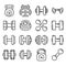 Dumbell icons set, outline style