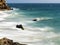 Dume Cove Malibu, Zuma Beach, emerald and blue water in a quite paradise beach surrounded by cliffs. Dume Cove, Malibu, California