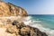 Dume Cove Malibu, Zuma Beach, emerald and blue water in a quite paradise beach surrounded by cliffs. Dume Cove, Malibu, California