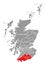 Dumfries and Galloway red highlighted in map of Scotland UK