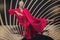 Dummy in a magnificent red dress in a show-window of shop