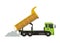 Dump truck dumping load. Simple flat illustration