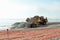 Dump Truck Dumping Sand on the Beach