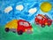 Dump truck and fire truck - painted by child