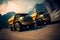 Dump truck for heavy industry mining. Ore or coal mining site with huge yellow vehicles. Industrial transport. Generated