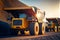 Dump truck for heavy industry mining. Ore or coal mining site with huge yellow vehicles. Industrial transport. Generated