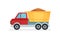 Dump truck with sand. Heavy machine using in construction industry. Heavy motor vehicle. Flat vector icon
