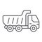 Dump truck thin line icon, transport and automobile, tipper truck sign, vector graphics, a linear pattern on a white